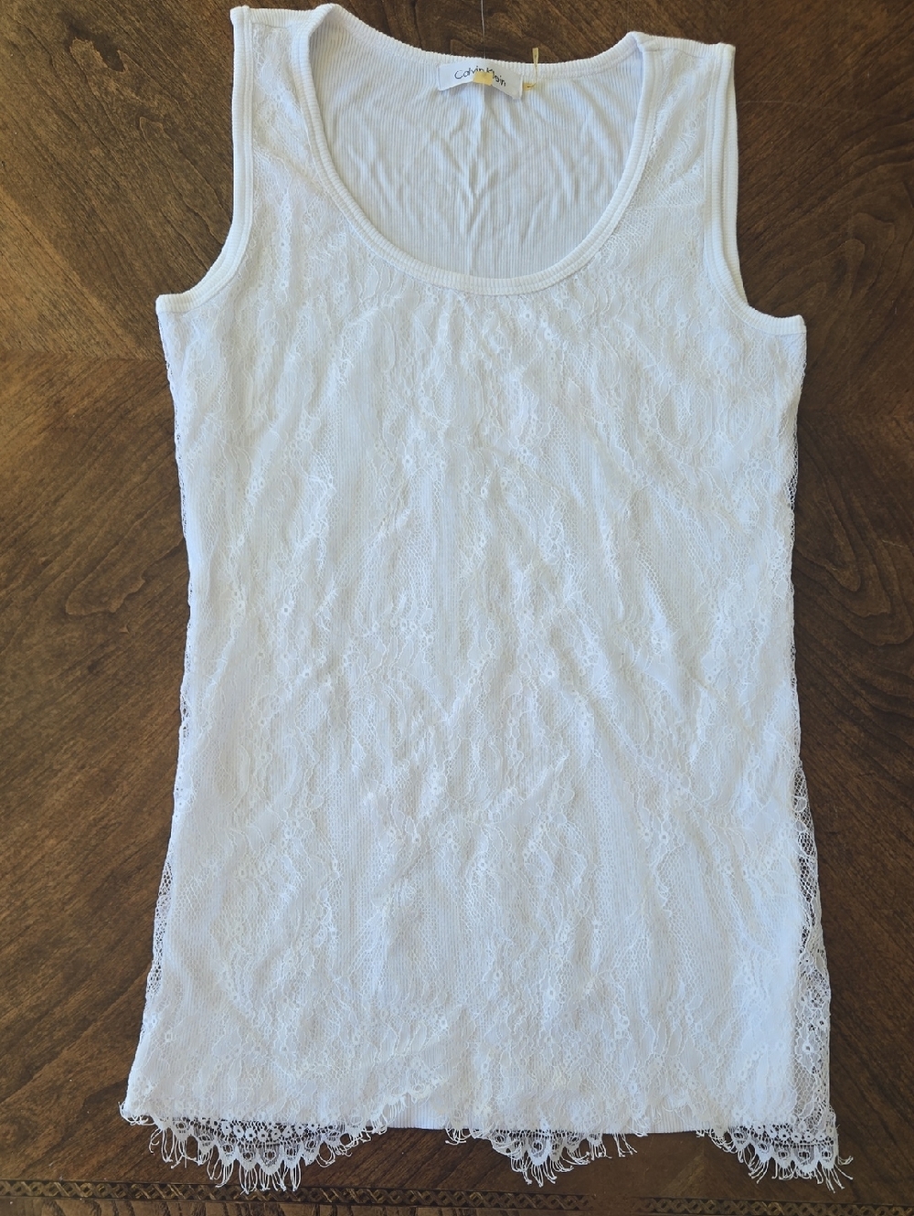 Calvin Klein White Lace Overlay Tank Top